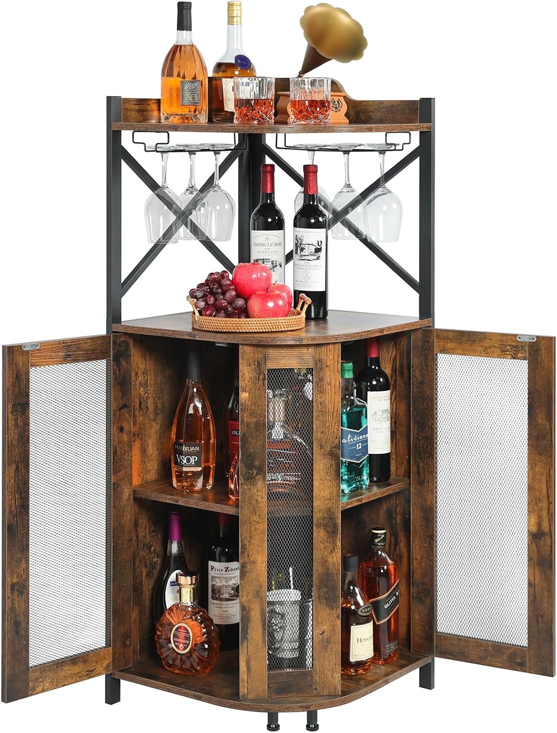 Rustic Corner Wine Bar Cabinet