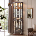 Dark Cherry LED Tempered Glass Tall Corner Wine Curio Cabinet