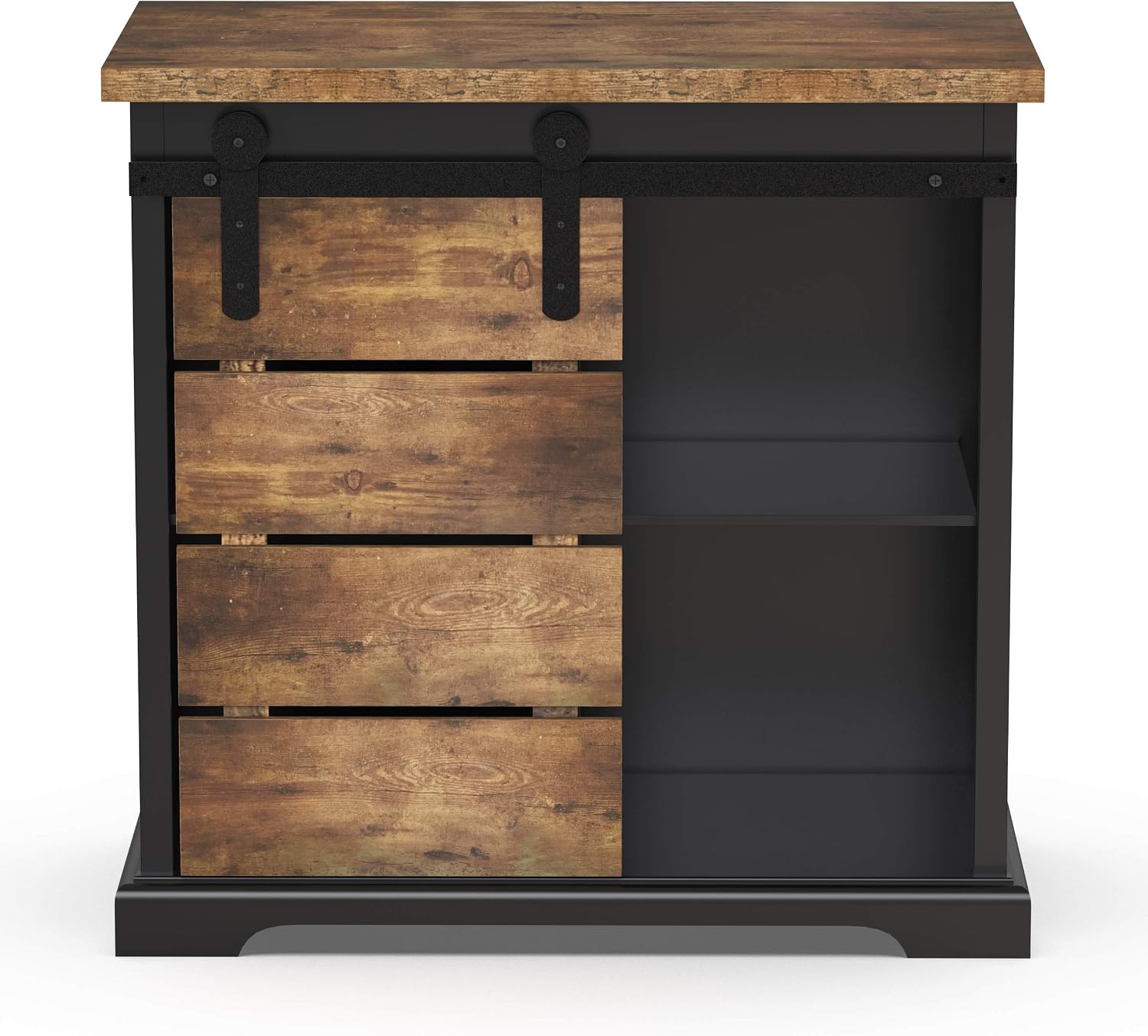 Black Sliding Barn Door Farmhouse Sideboard Cabinet