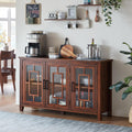 Brown Farmhouse Glass Door Coffee Bar Sideboard Cabinet