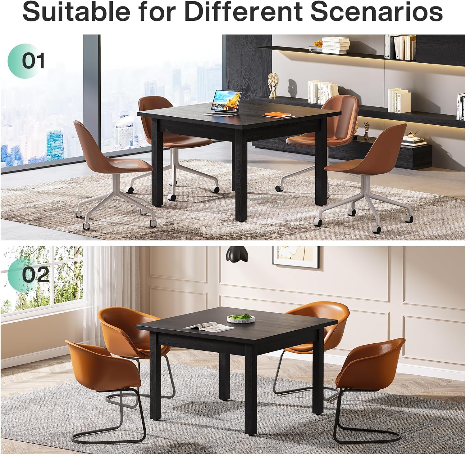 Black Square Wooden Conference Table