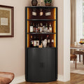Black LED Fluted Tall Corner Wine Bar Cabinet