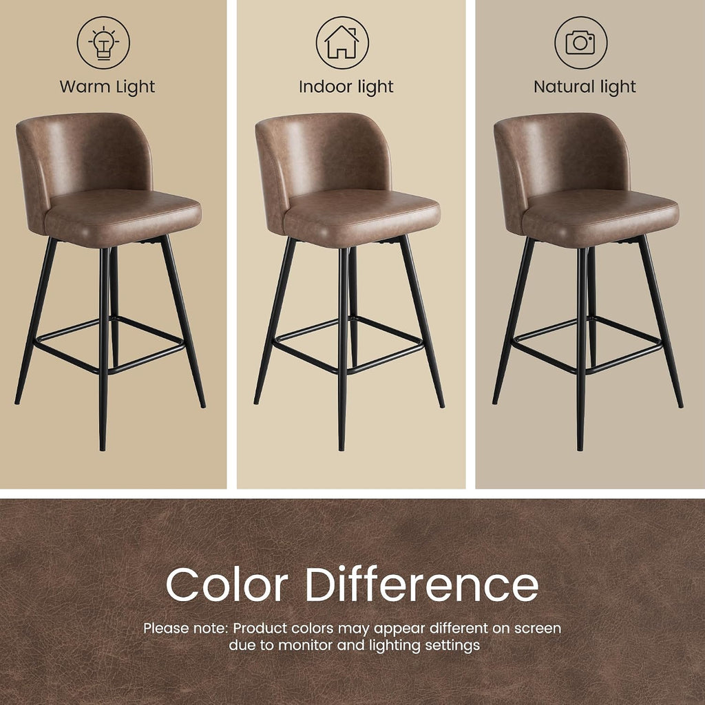 Brown Faux Leather Swivel Bar Stools Set of 2