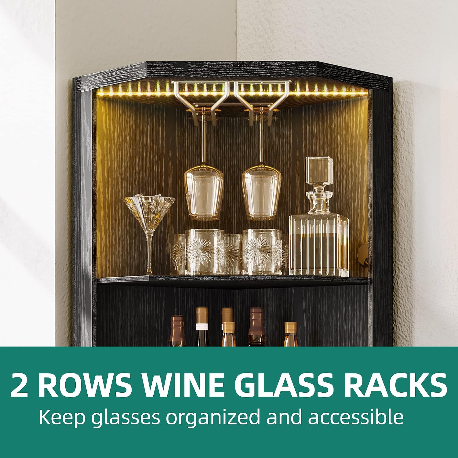 LED Glass Holder Tall Corner Wine Bar Storage Cabinet