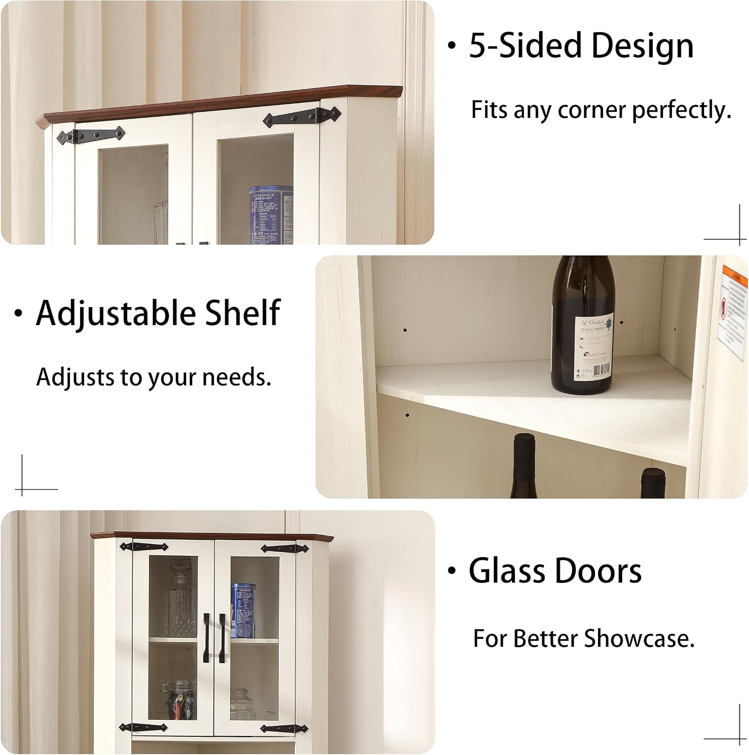 Off White Pentagon Tall Corner Liquor Storage Cabinet