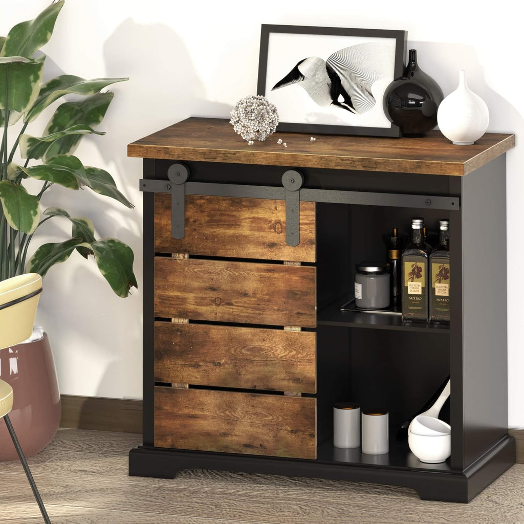 Black Sliding Barn Door Farmhouse Sideboard Cabinet