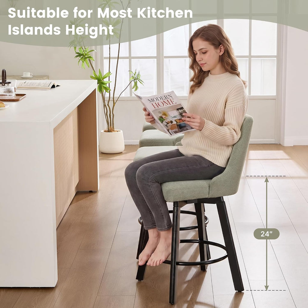 Green Fabric Swivel Counter Stools Set of 4