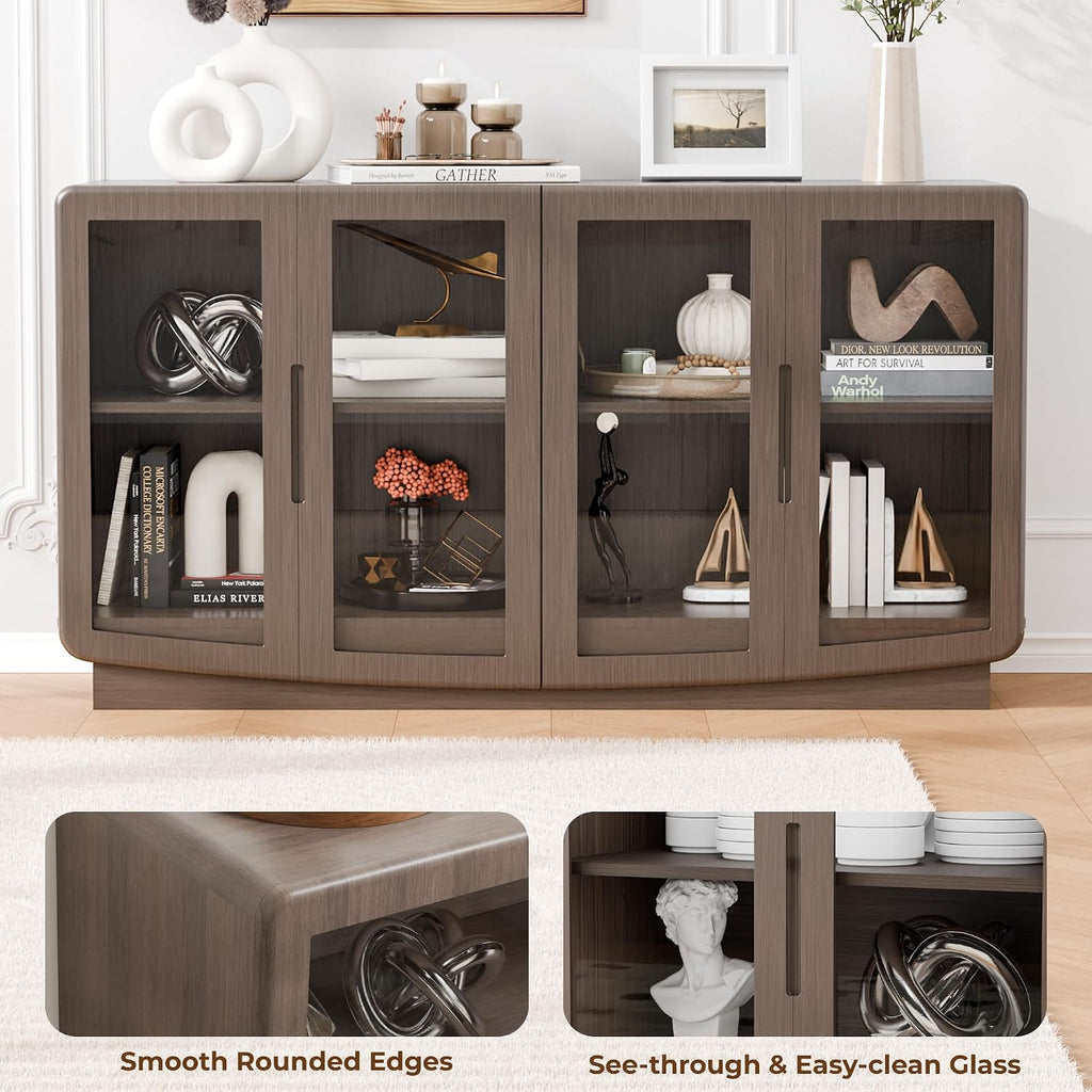 Walnut 4 Glass Door Sideboard Credenza