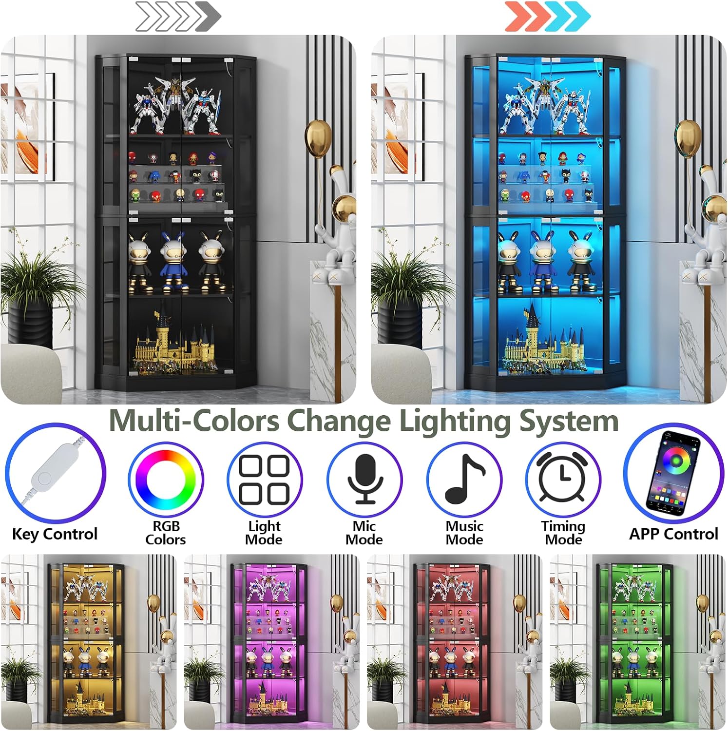 Modern LED Tempered Glass Tall Corner Wine Bar Cabinet