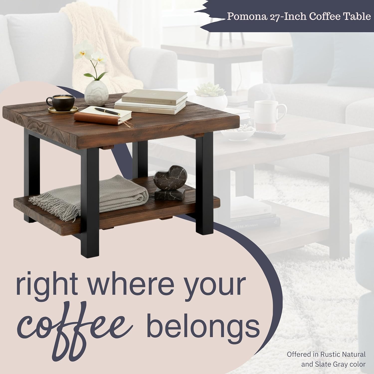 Rustic Brown Wood Metal Coffee Table