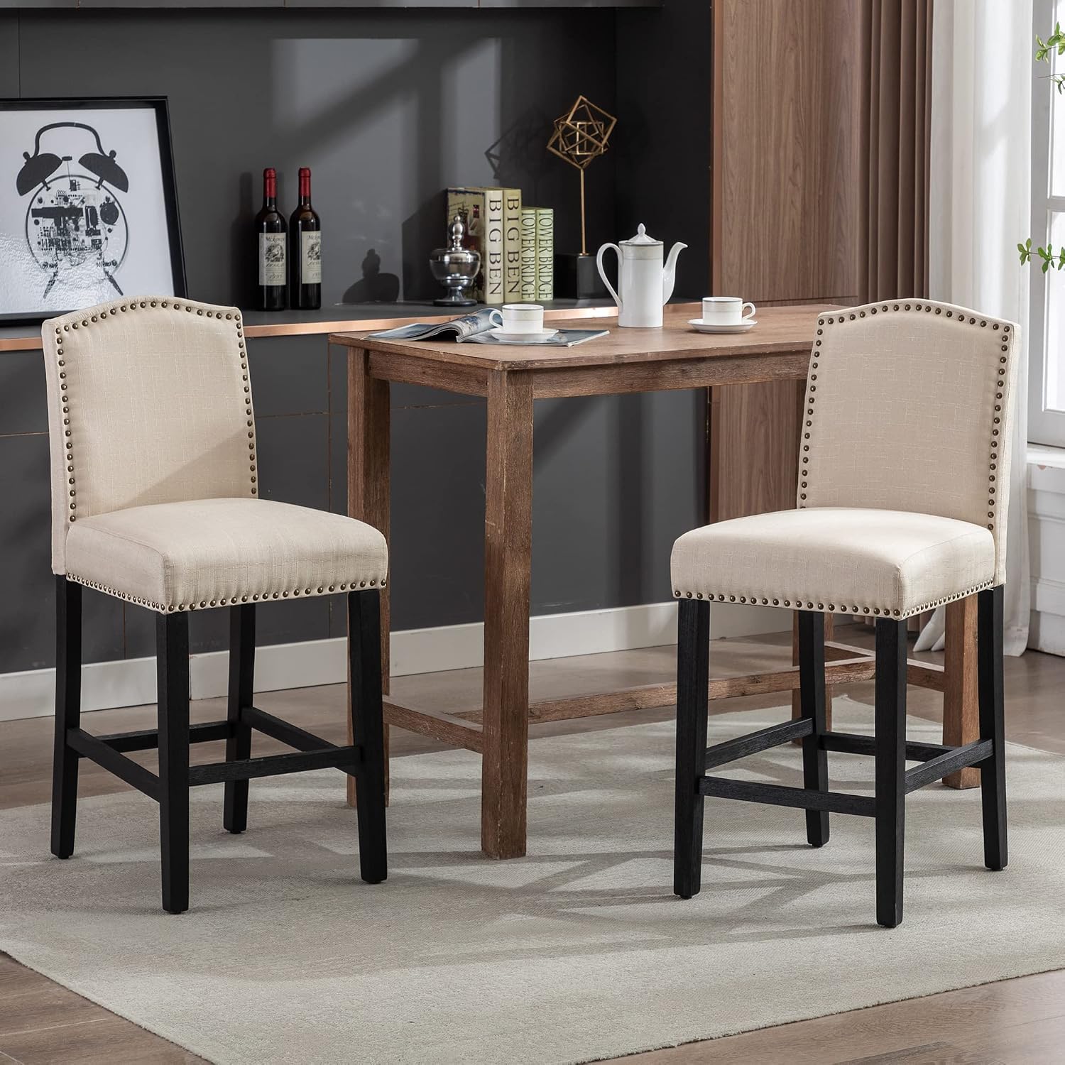 Beige Nailhead Counter Stools Set of 4