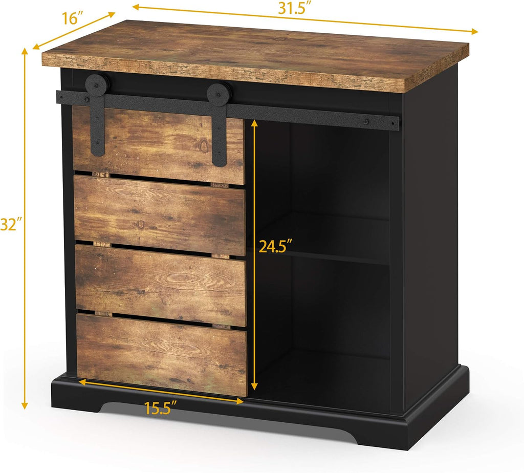 Black Sliding Barn Door Farmhouse Sideboard Cabinet