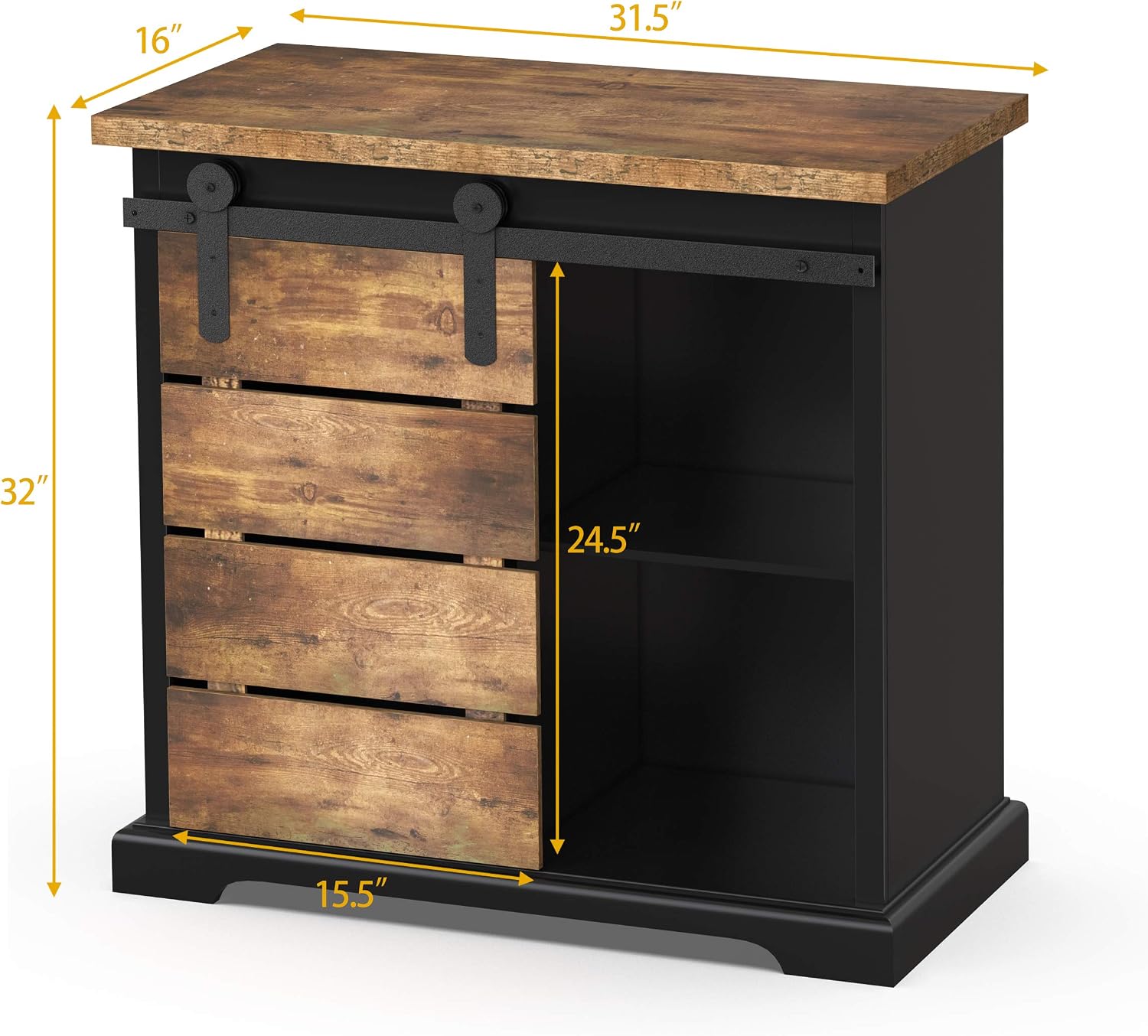 Black Sliding Barn Door Farmhouse Sideboard Cabinet