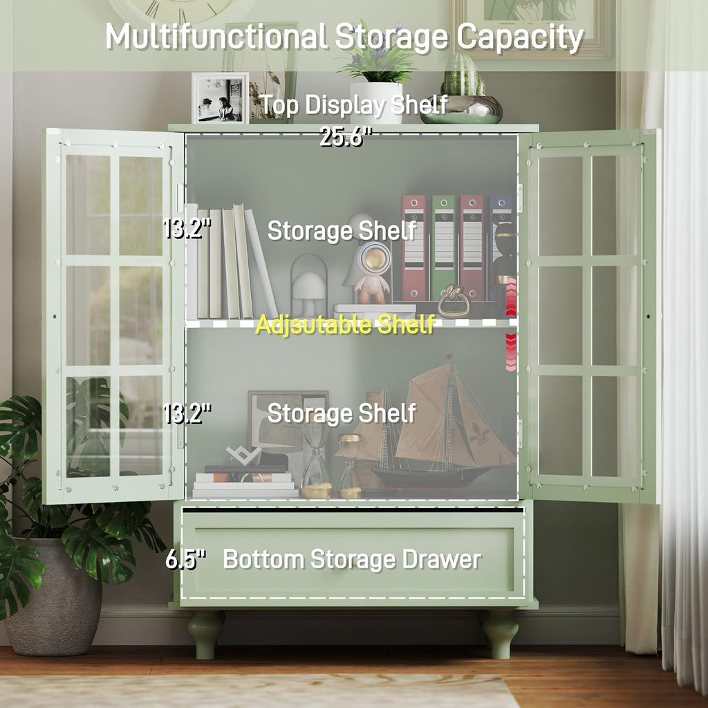 Glass Door Drawer Wooden Sideboard Storage Cabinet