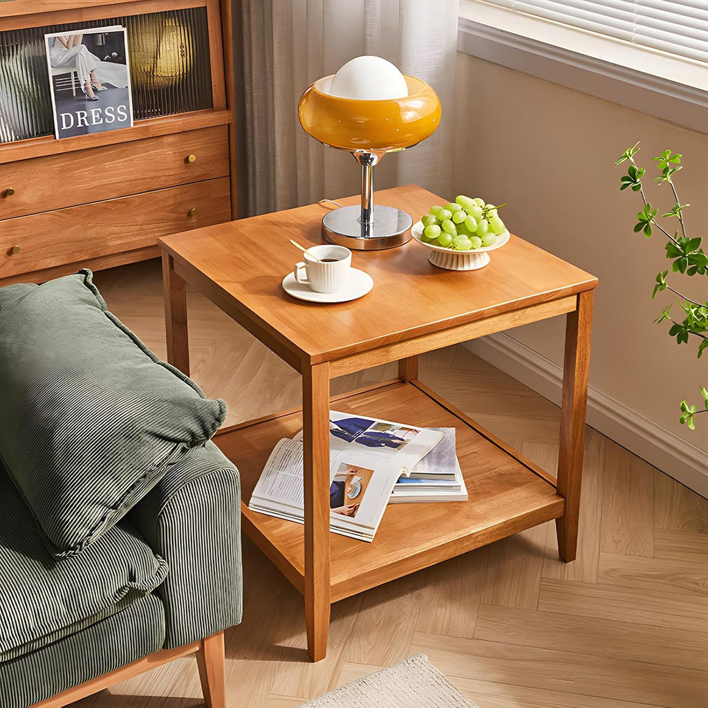 Natural 2-Tier Square Side Table