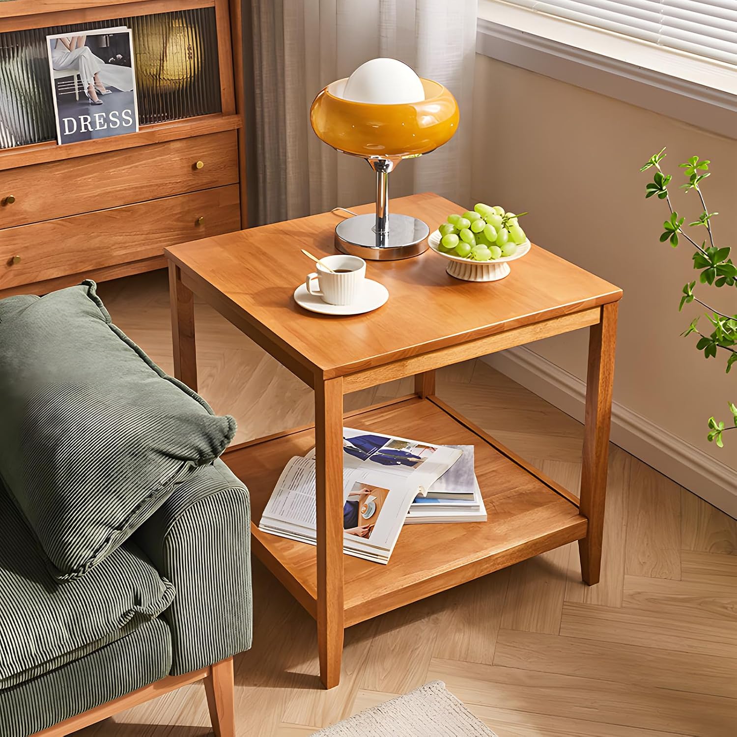 Natural 2-Tier Square Side Table