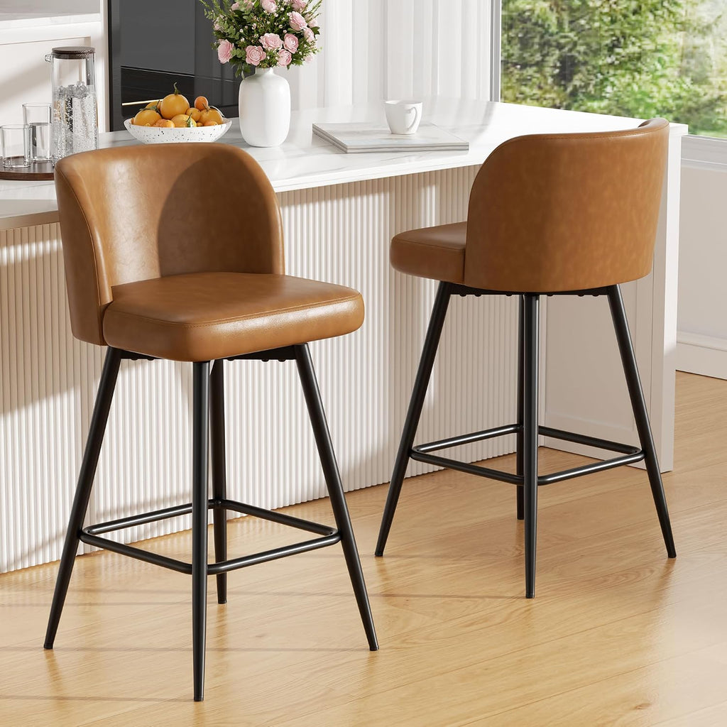 Caramel Faux Leather Swivel Bar Stools