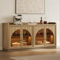 Brown Oak LED Arch Glass Door Sideboard Credenza