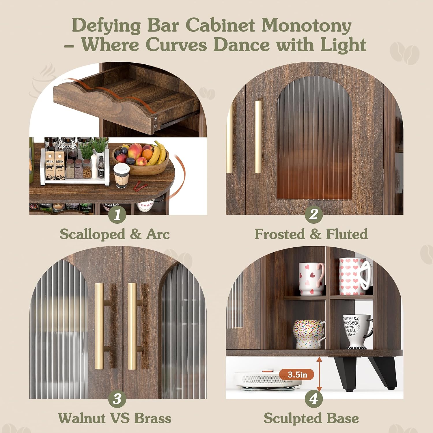Walnut 24-Cup Storage Coffee Bar Sideboard Cabinet