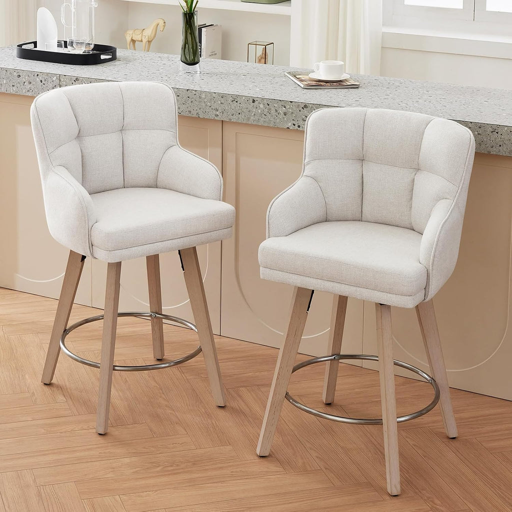 Beige Fabric Swivel Counter Stools Set of 2