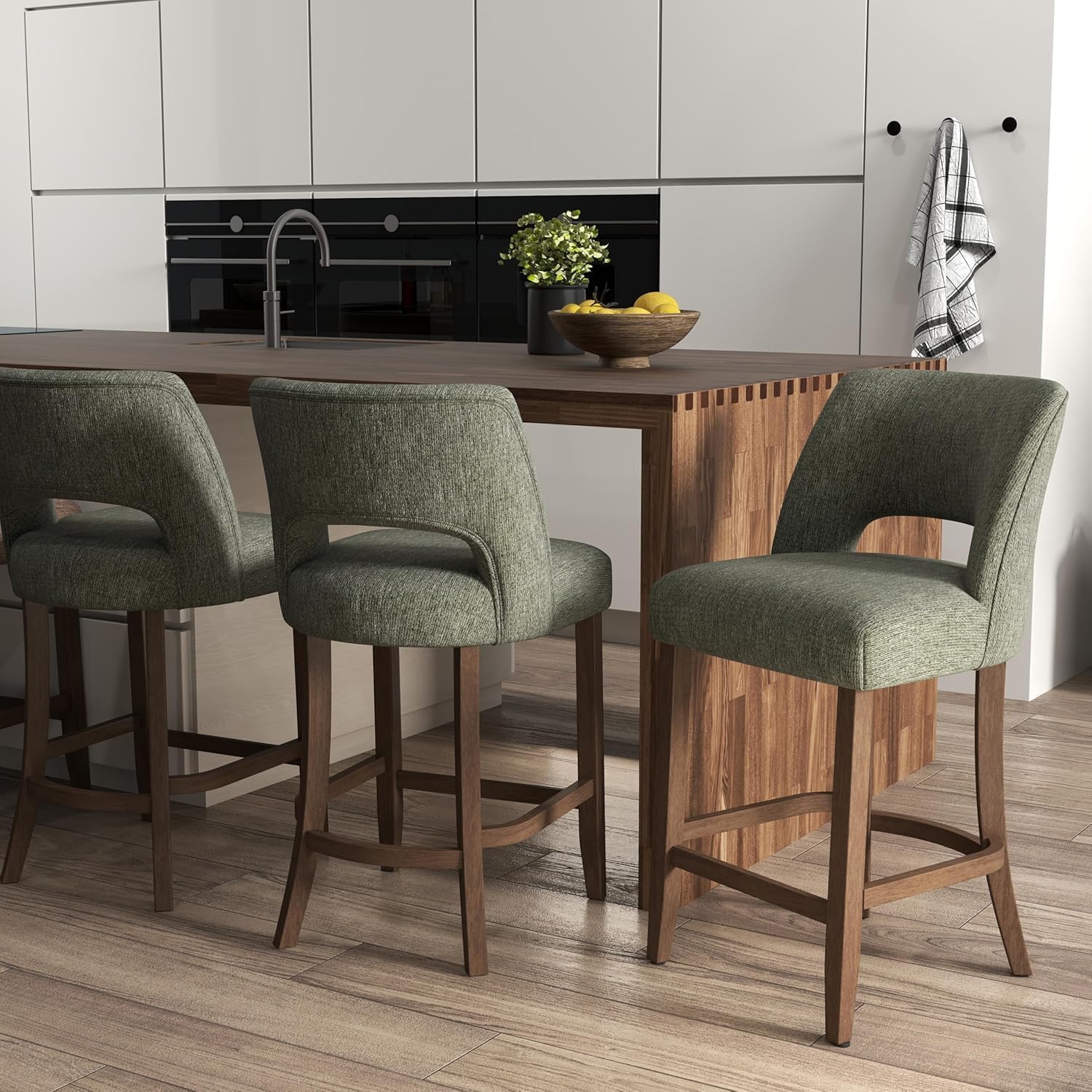 Green Upholstered Counter Stools Set of 2