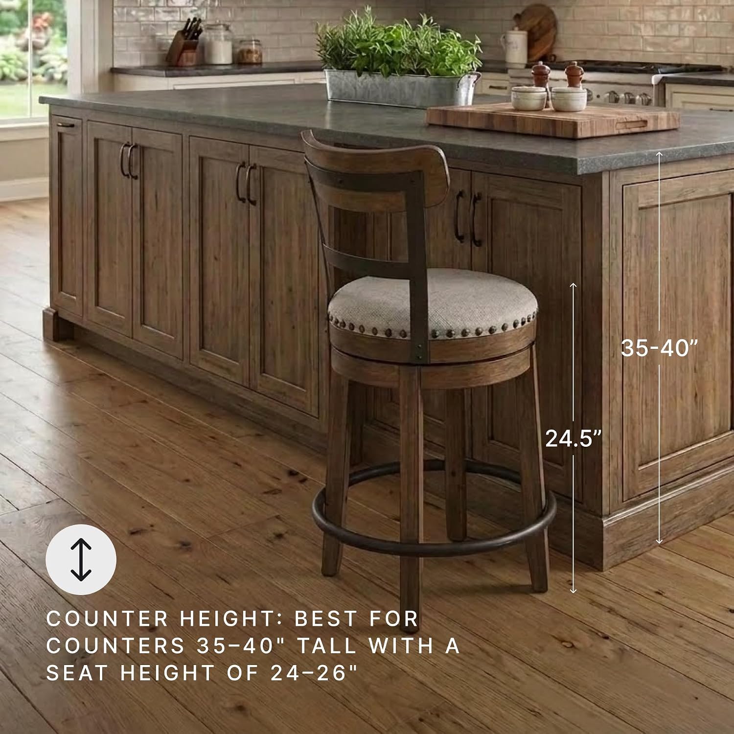 Linen Rustic Industrial Swivel Counter Stool