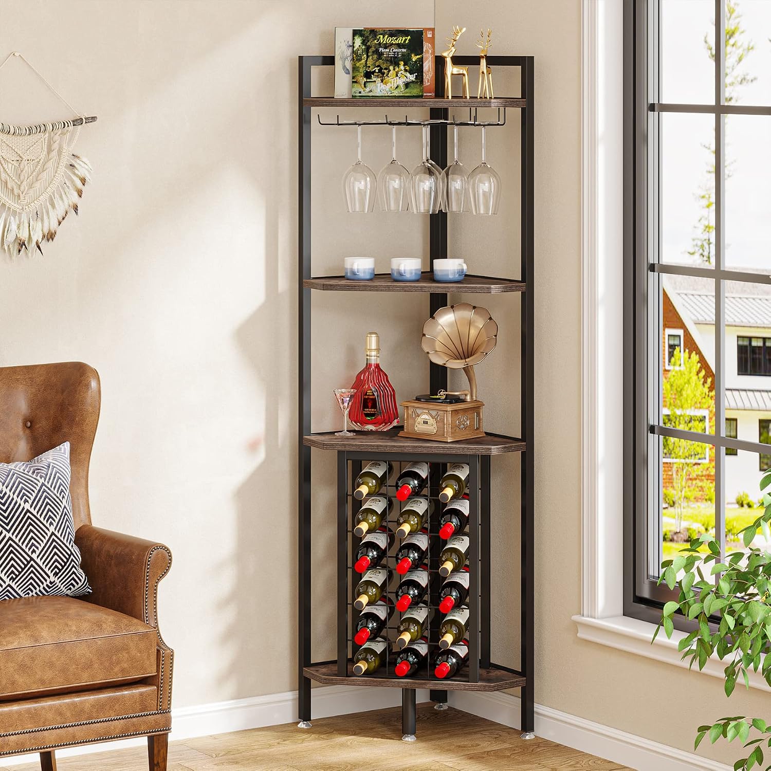 Brown Industrial Corner Wine Cabinet