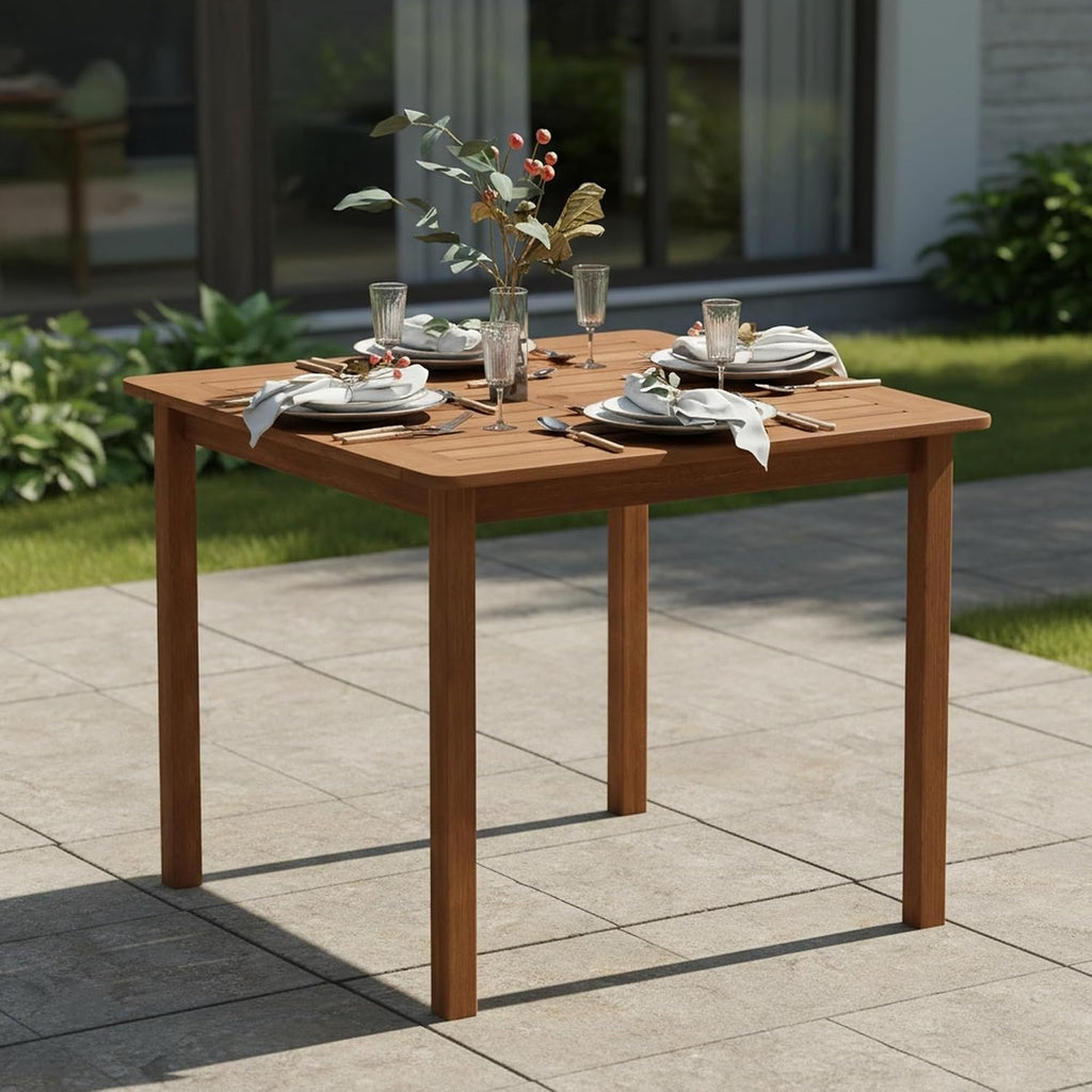 Light Wood Square Outdoor Dining Table