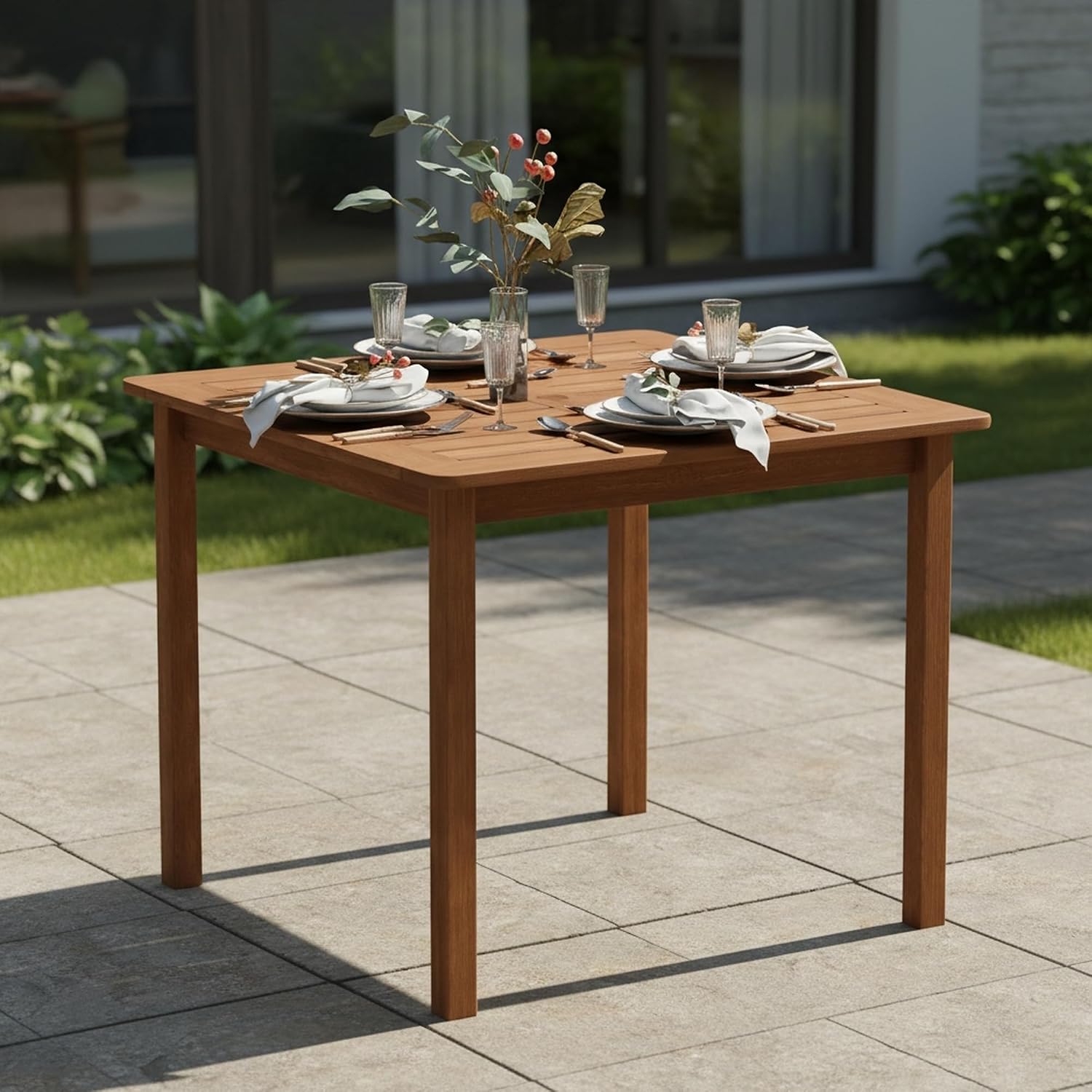 Light Wood Square Outdoor Dining Table