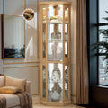 Light Oak LED Tempered Glass Tall Corner Wine Curio Cabinet