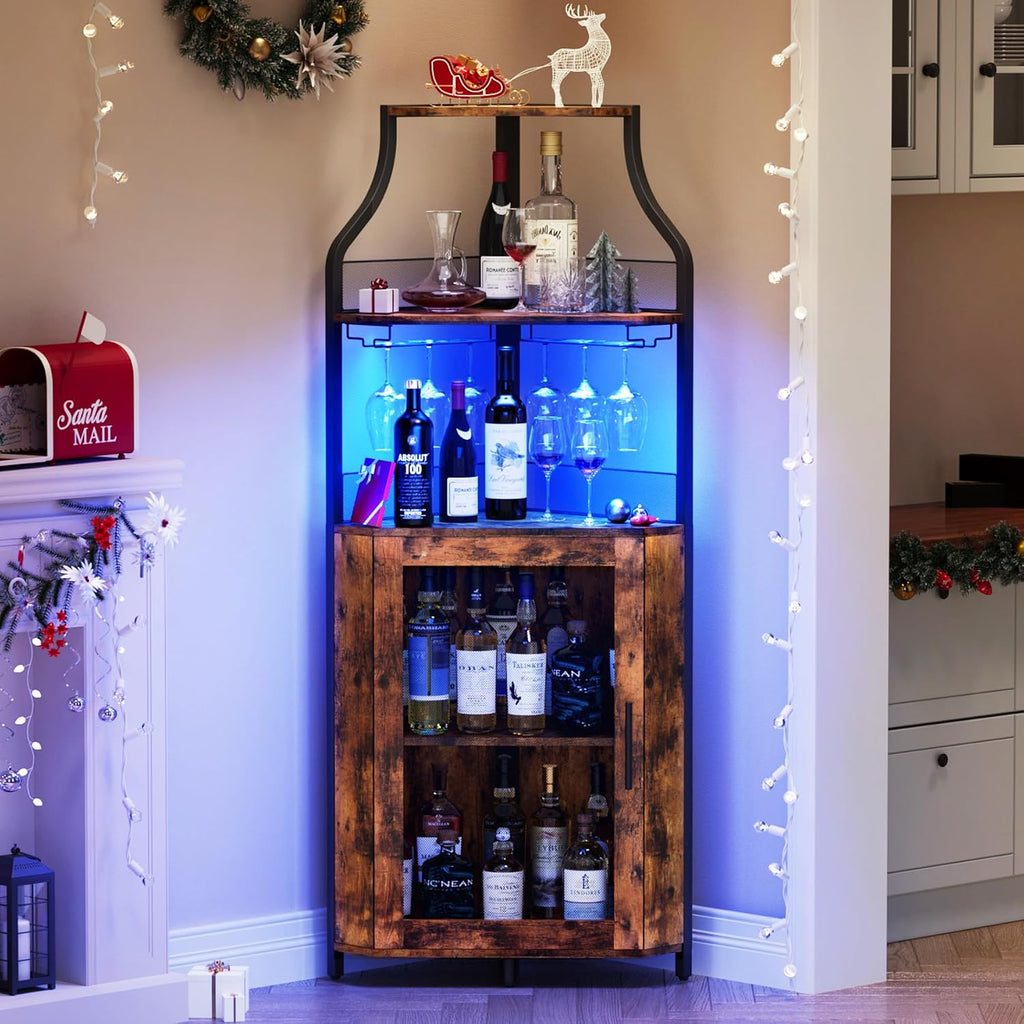 Rustic LED Mesh Corner Wine Cabinet