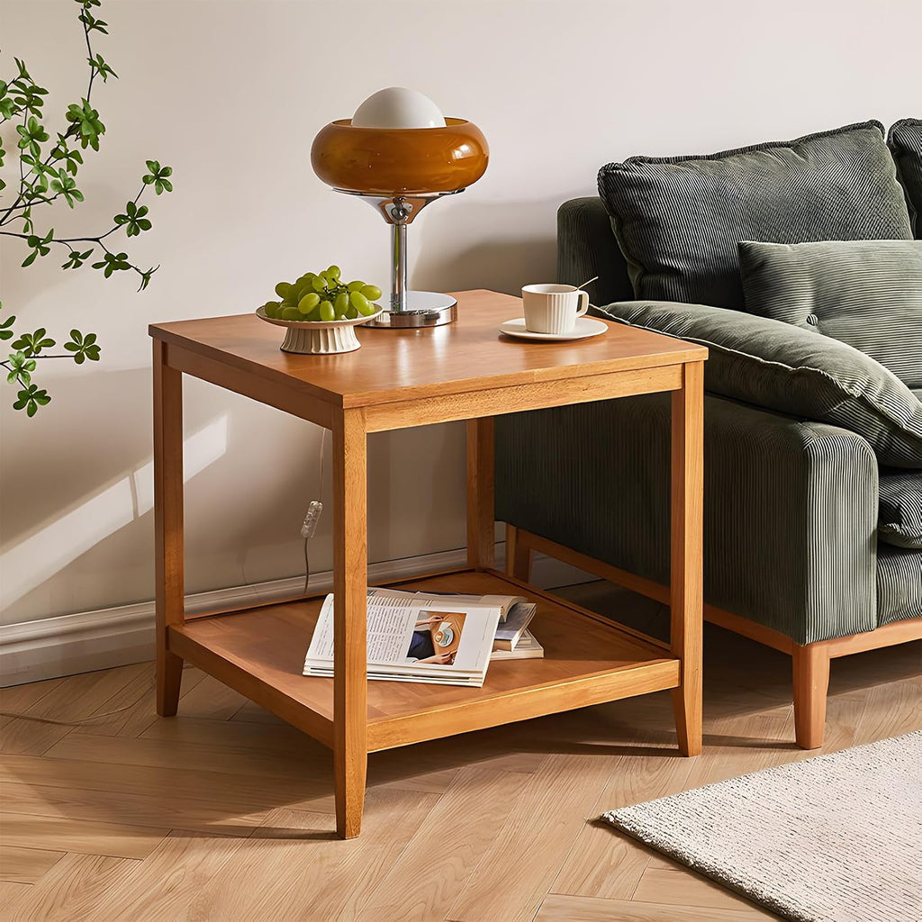 Natural 2-Tier Square Side Table