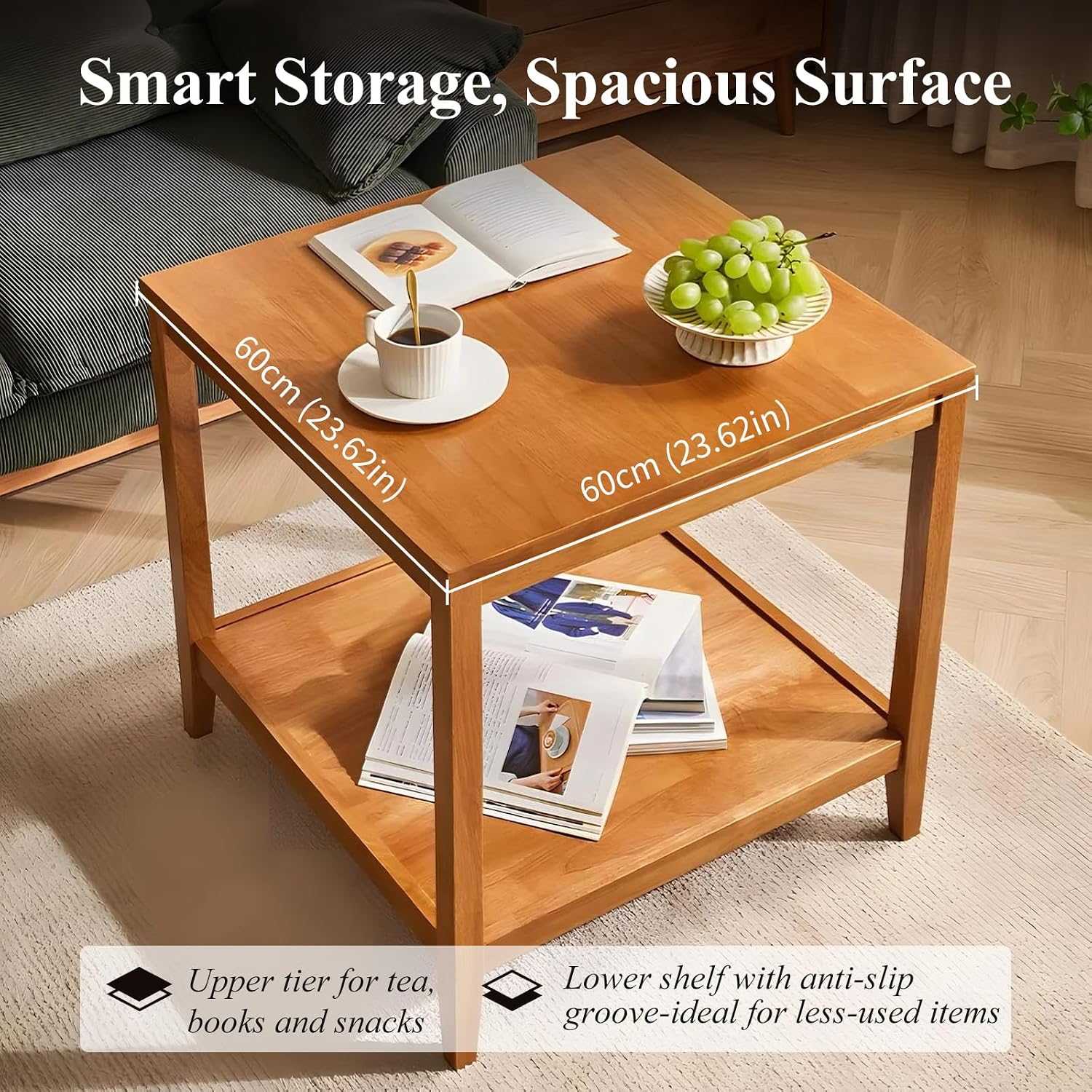 Natural 2-Tier Square Side Table