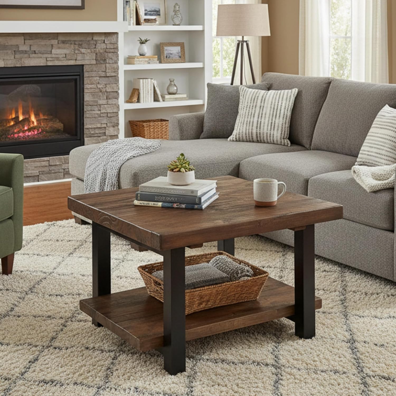 Rustic Brown Wood Metal Coffee Table