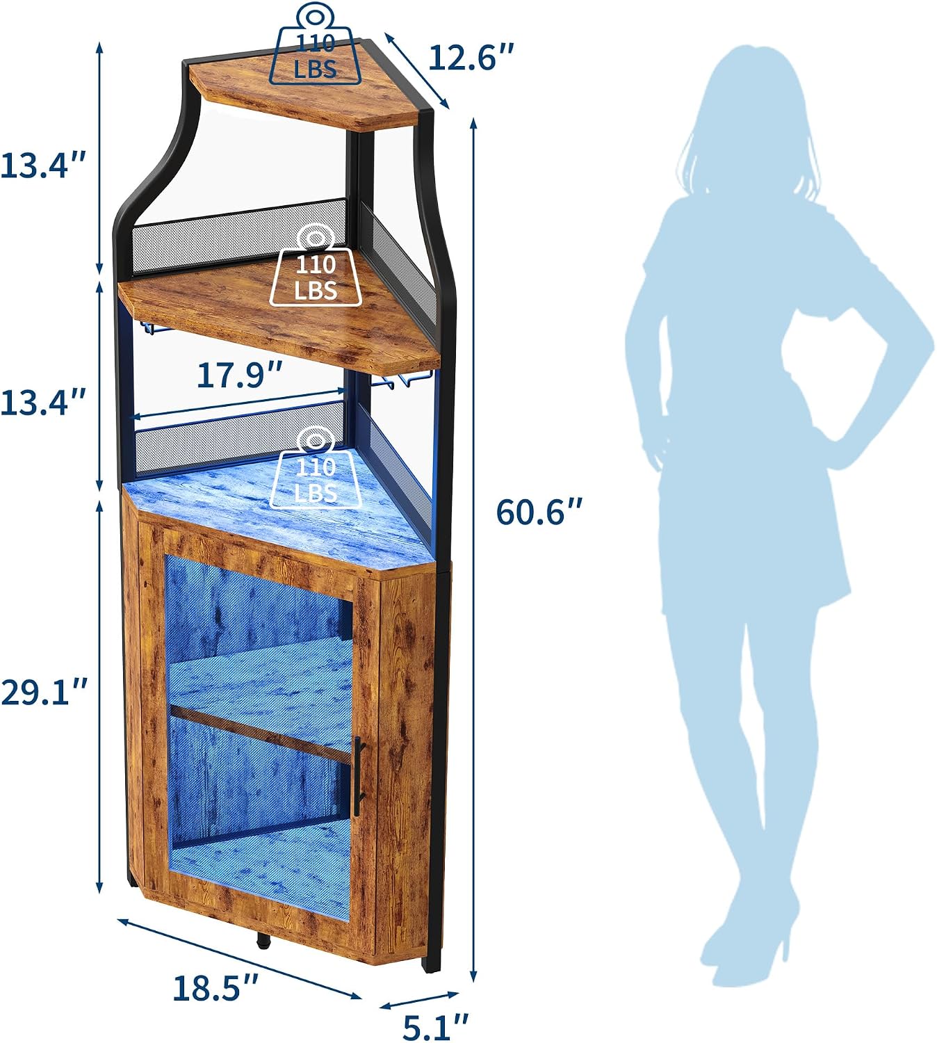 Rustic LED Mesh Corner Wine Cabinet