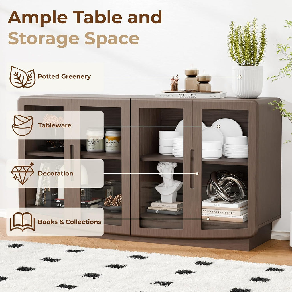 Walnut 4 Glass Door Sideboard Credenza
