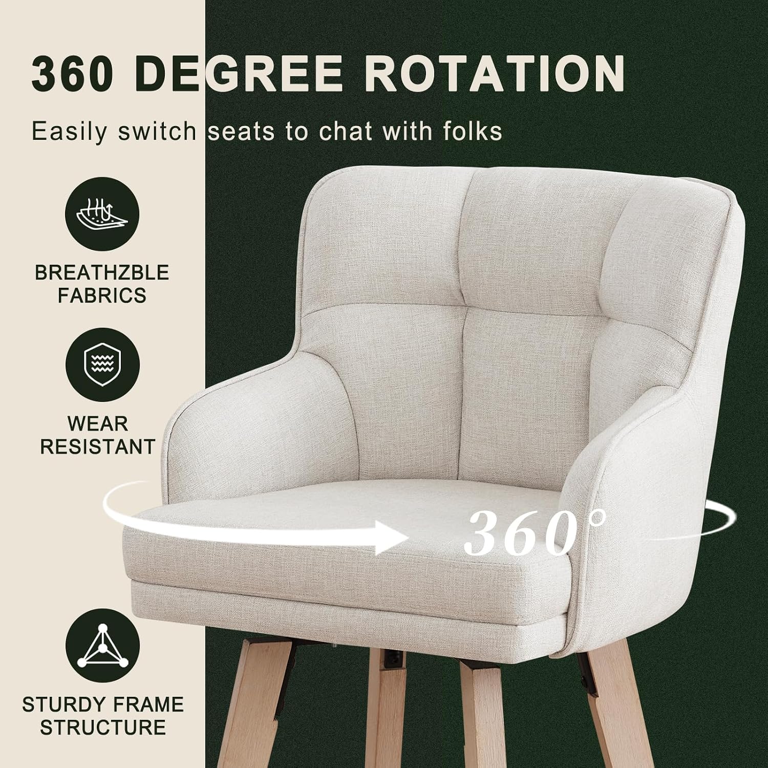 Beige Fabric Swivel Counter Stools Set of 2
