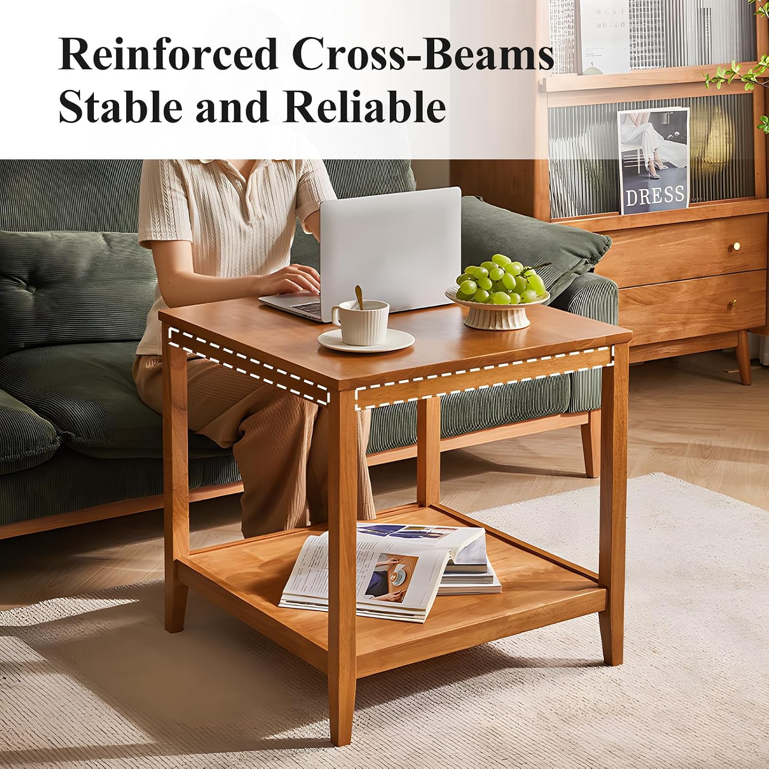 Natural 2-Tier Square Side Table