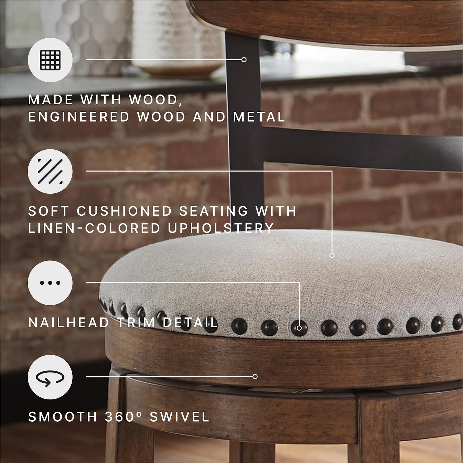 Linen Rustic Industrial Swivel Counter Stool