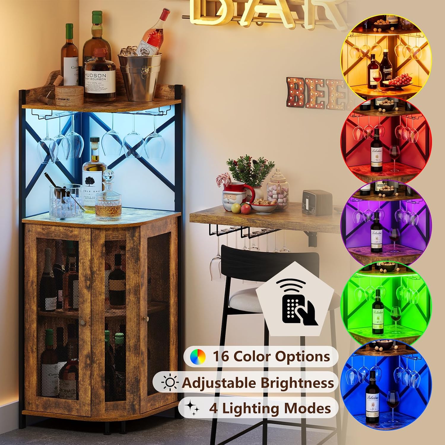 Rustic Corner Wine Bar Cabinet