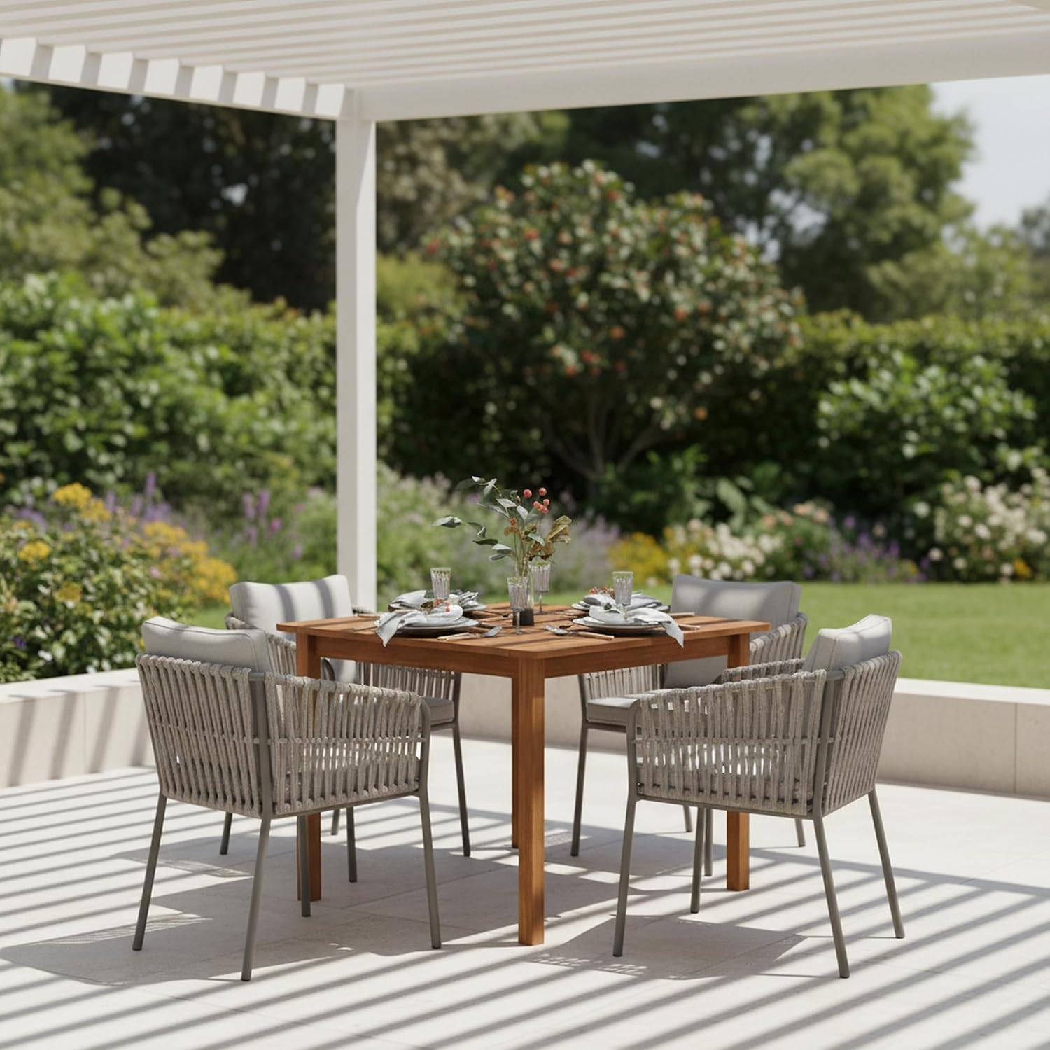 Light Wood Square Outdoor Dining Table