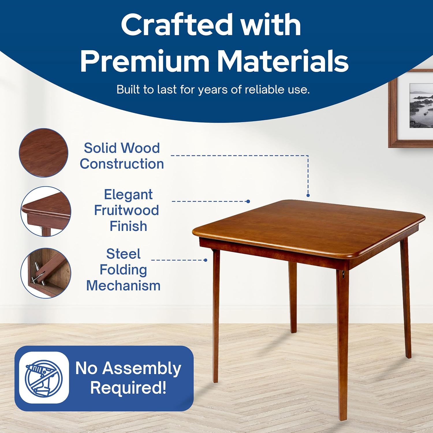 Fruitwood Square Folding Card Table