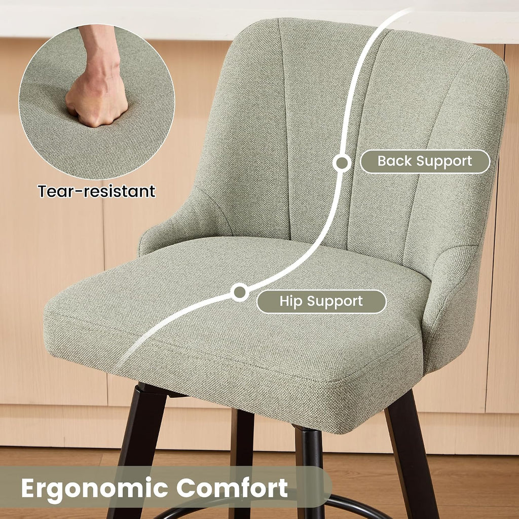 Green Fabric Swivel Counter Stools Set of 4