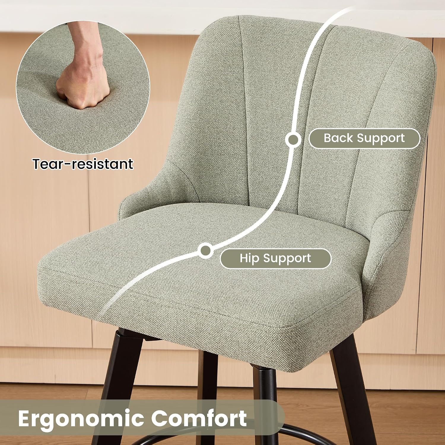 Green Fabric Swivel Counter Stools Set of 4