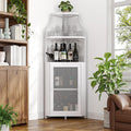 White Mesh Door Industrial Corner Wine Bar Cabinet