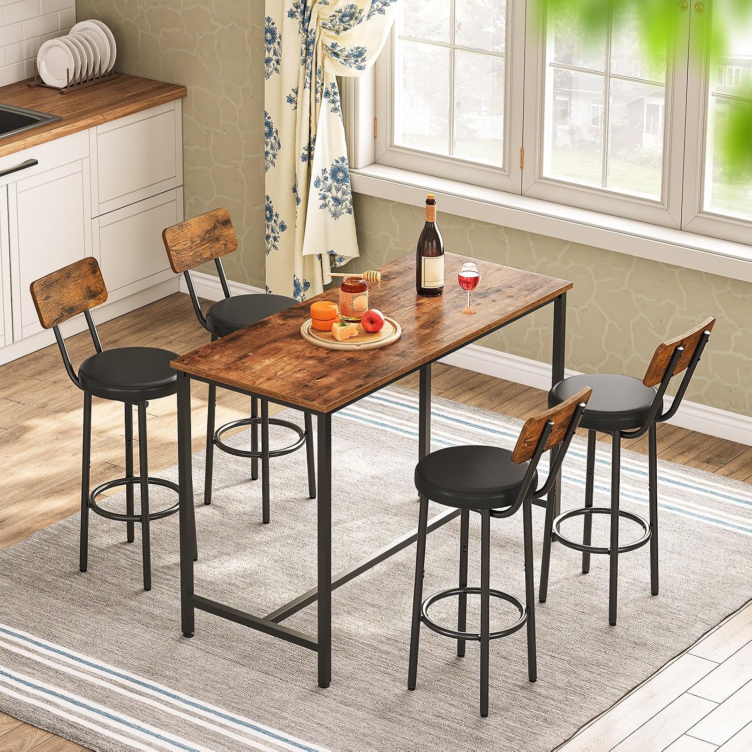 Rustic Brown PU Bar Stools Set of 2